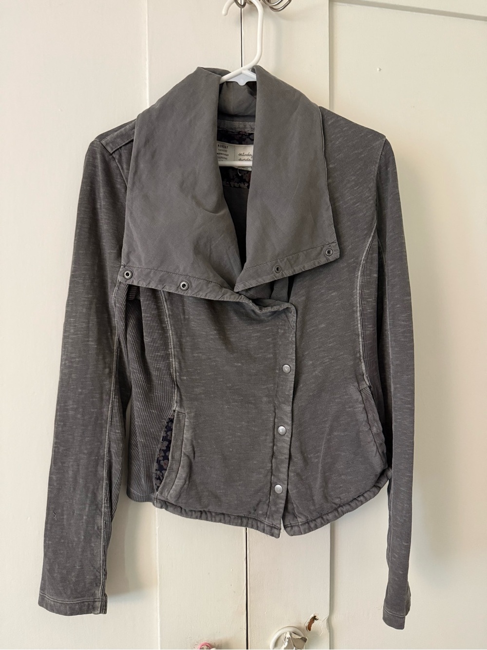 Anthropologie Saturday Sunday Gray Draped Snap-Front Bomber Jacket